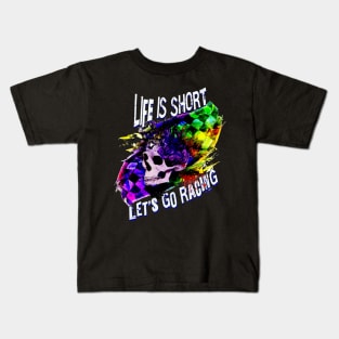 Life Is Short Let's Go Racing Checkered Flag Skull Kids T-Shirt